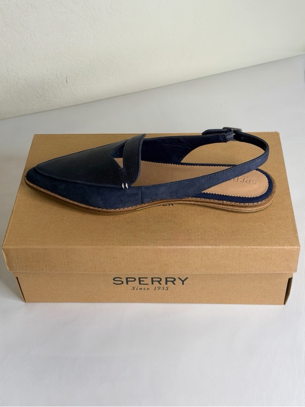 New Sperry Top-Sider Saybrook Slingback Leather Flats Light Navy Blue Woman’s 11 - Picture 7 of 11